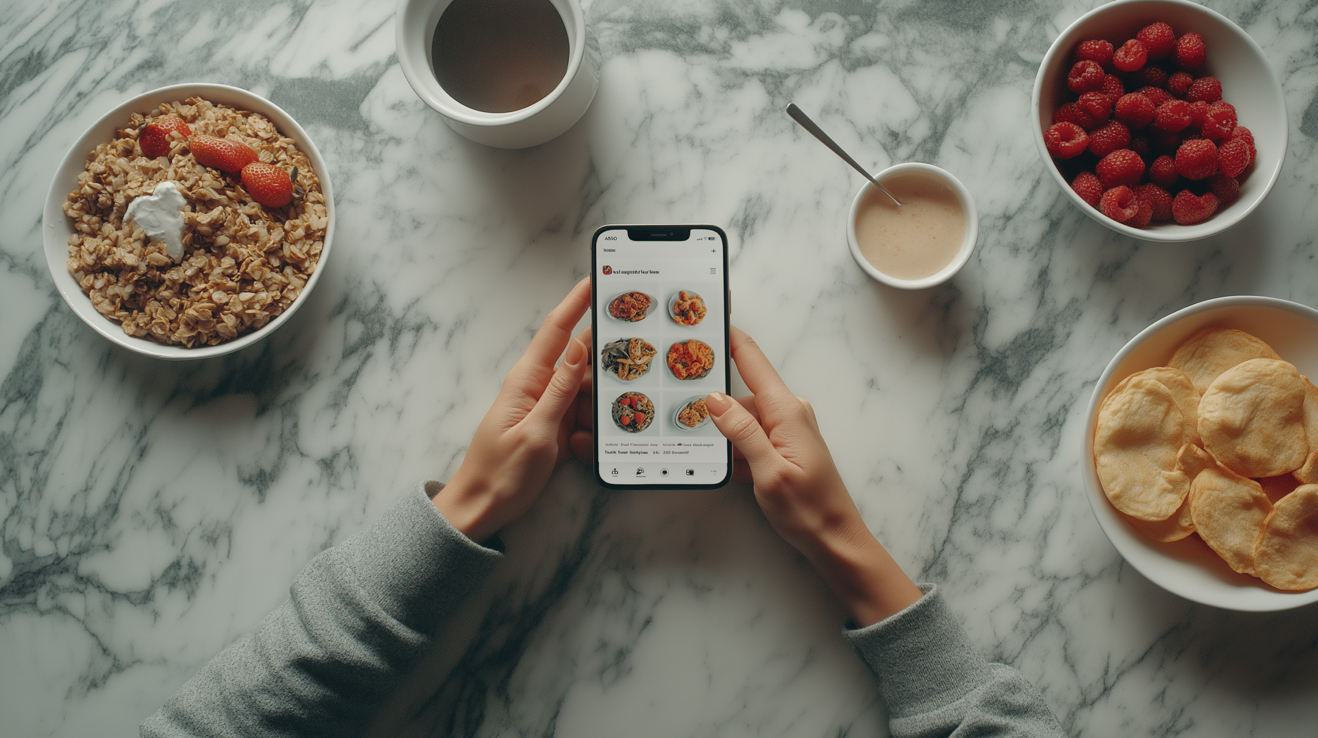 A hand holding a mobile phone with an interface of a weight loss app.