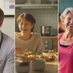 A group of people sharing a meal together, engaging in lively conversation and laughter. A weight loss doctor talking to her patient at the clinic. A group of people doing Zumba in the studio.