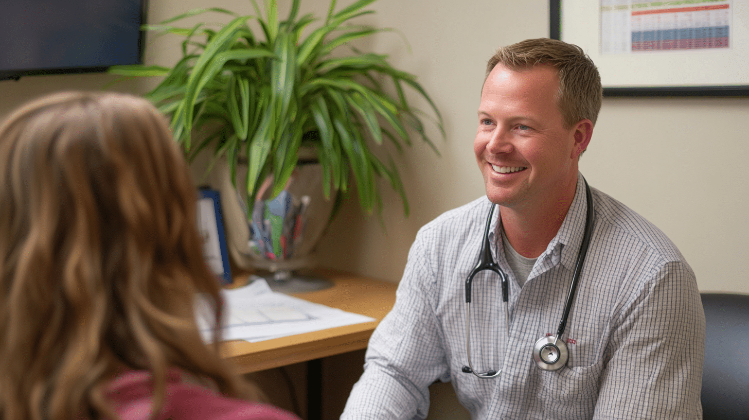 A weight loss doctor talking to her patient at the clinic.