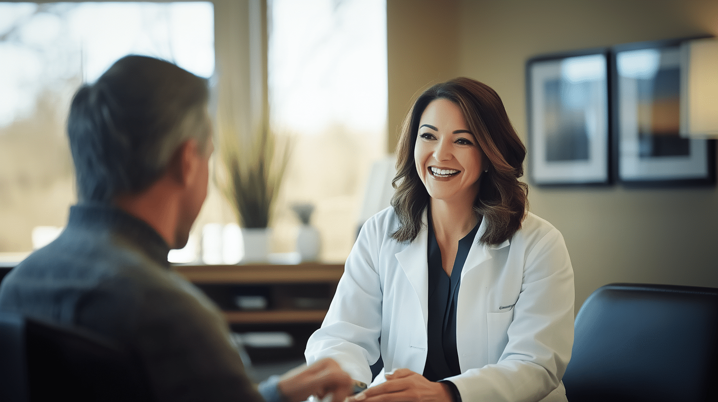 A weight loss doctor talking with her patient inside the clinic.